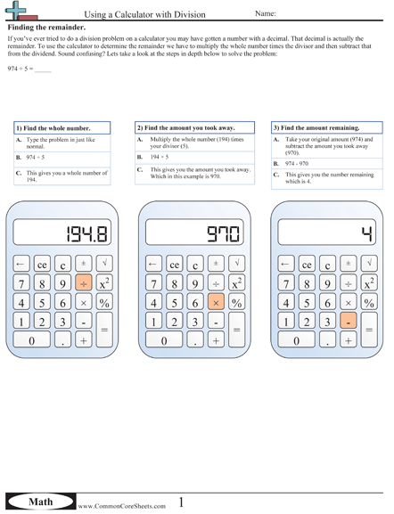 News & Updates - Using a Calculator With Division (finding remainder) worksheet